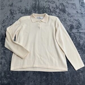 Valerie Stevens Petites Large 100% Merino Wool Knit Polo Collar Shoulder Padded